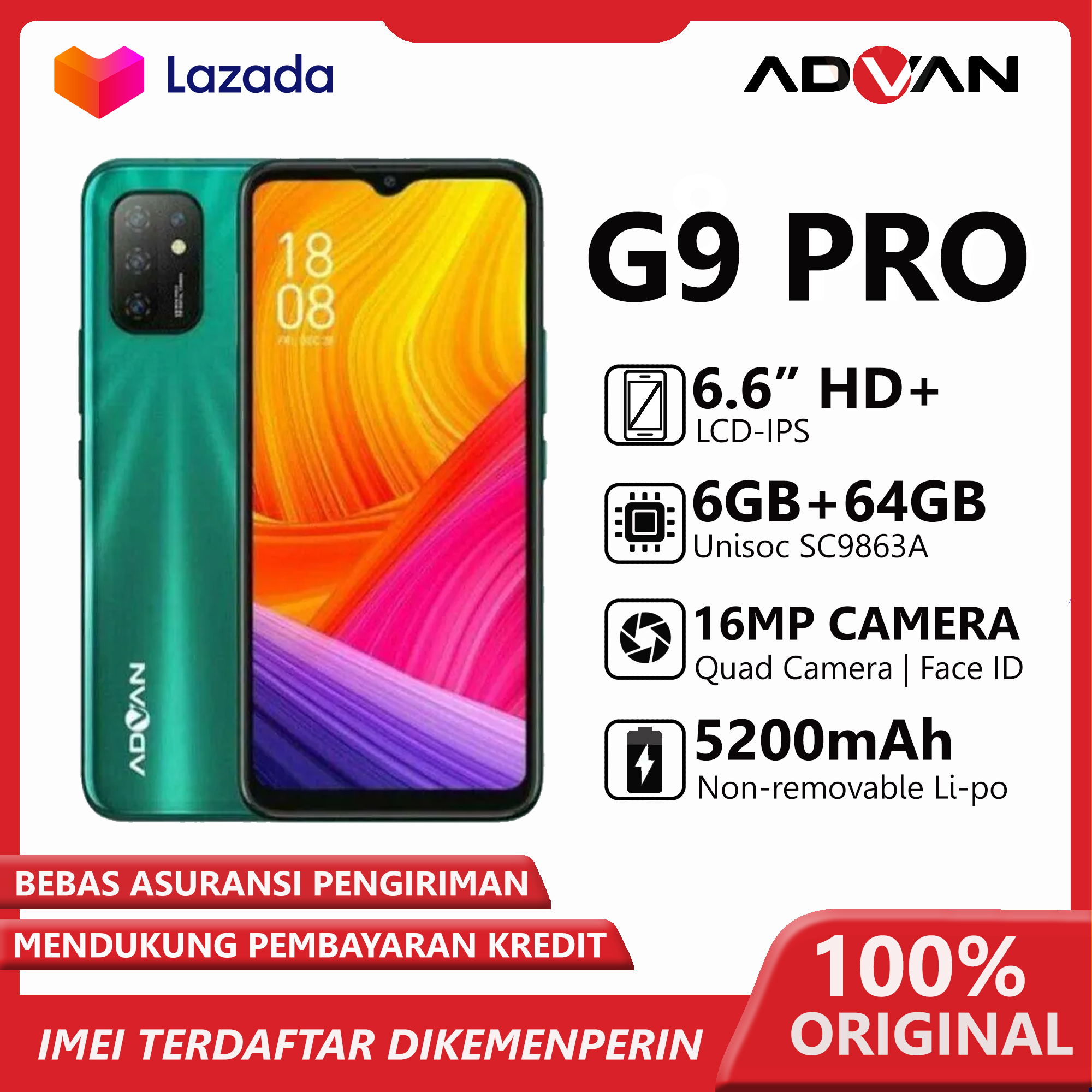 Advan G9 PRO- RAM 6GB ROM 64GB - 6.6 Inch HD plus - 4K Power For Gaming - Battery 5200 mAh - Garansi Resmi