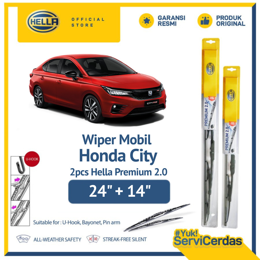 Wiper Mobil HONDA City 2009 - On 24" + 14" (2pcs) - HELLA Premium 2.0 Harga 91,200 rupiah*Gratis Ongkir