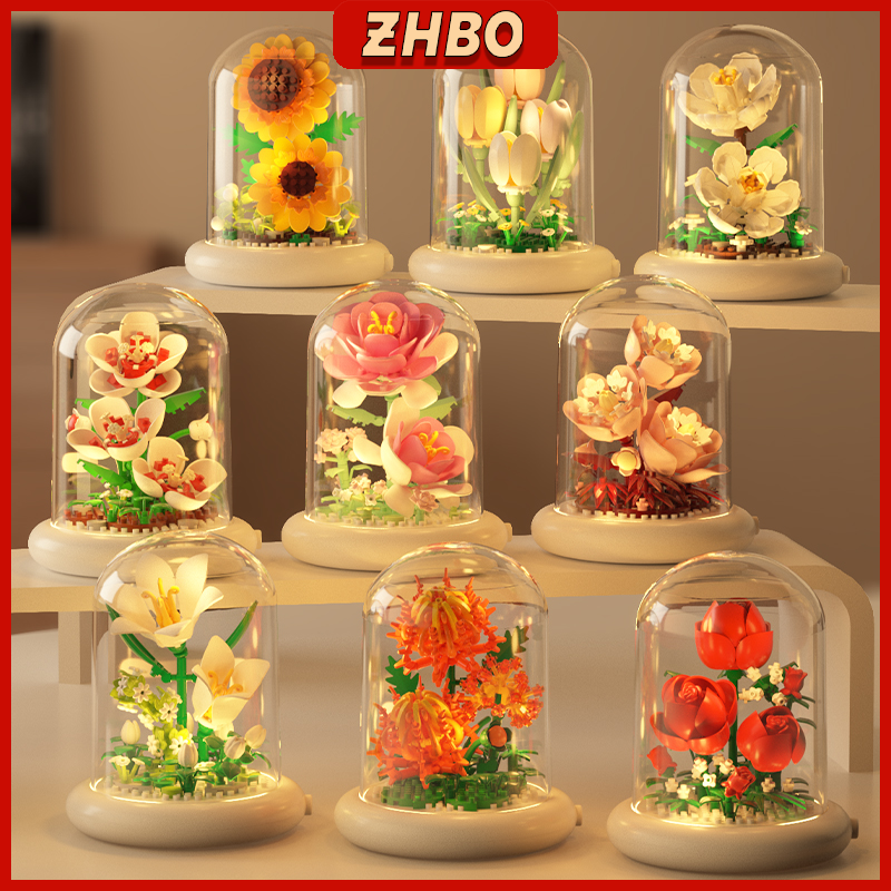 [Bunga Lampu] Blok Bangunan Bunga DIY Mainan Balok Buket Mainan Edukasi Flower Balok valentine hadiah