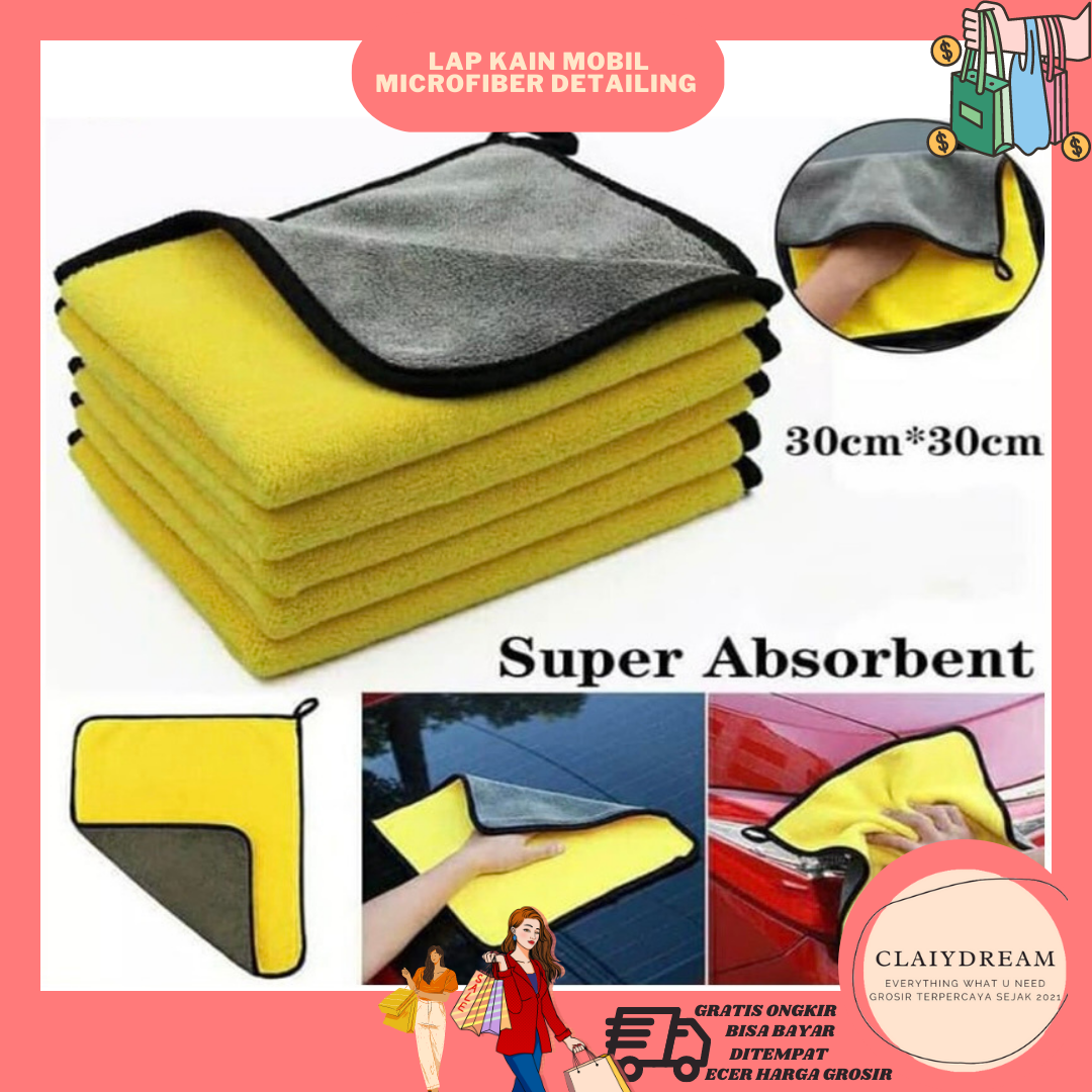 CLAIYDREAM LAP KAIN MICROFIBER Lap Kain Microfiber Kuning Abu 30 X 30 - Merek Nobrand Harga 3,850 rupiah*Gratis Ongkir