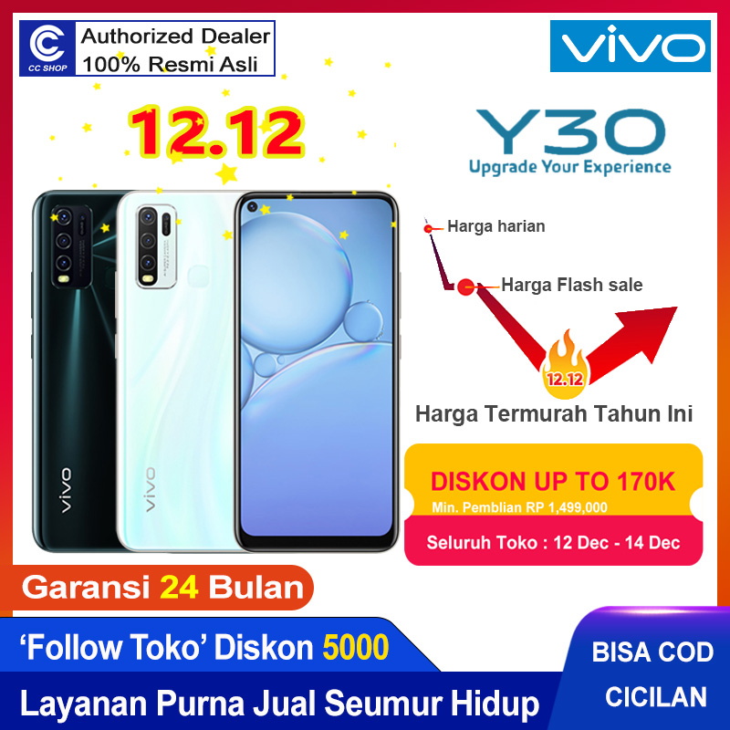 Vivo Y30 4/128 RAM 4GB 6GB ROM 128GB Resmi vivo Indonesia BNIB Handphone vivoy30 bisa COD cicilan kredit HP vivo y30 Murah Promo Gratis Ongkir