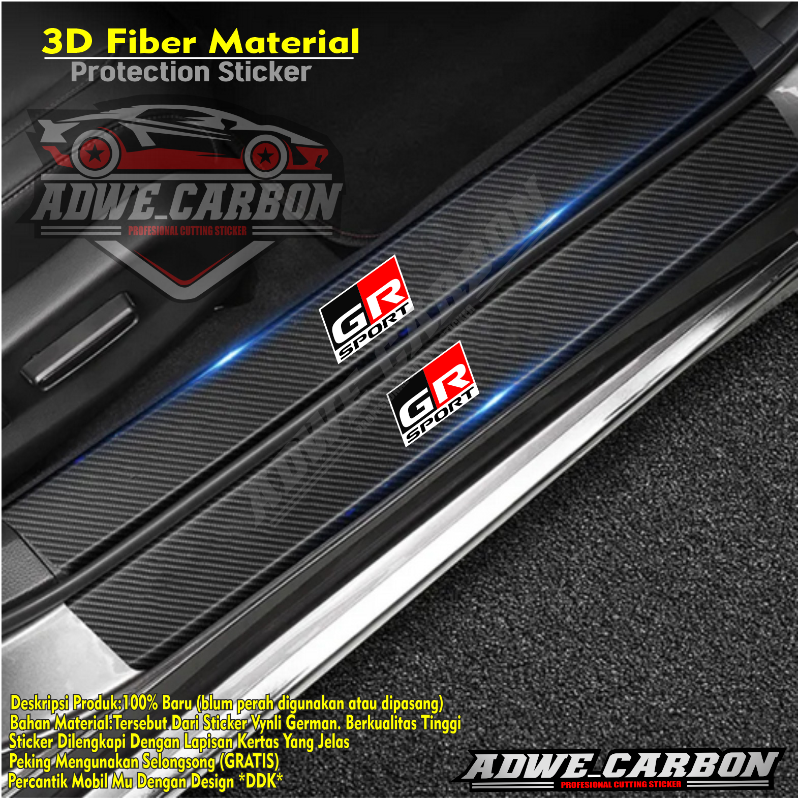 GR sport sticker GR sport car carbon sticker anti Gore sillplate GR gagoo racning safety sticker all cars can be 1/4/5/8/9 PCs Harga 30,000 rupiah*Gratis Ongkir
