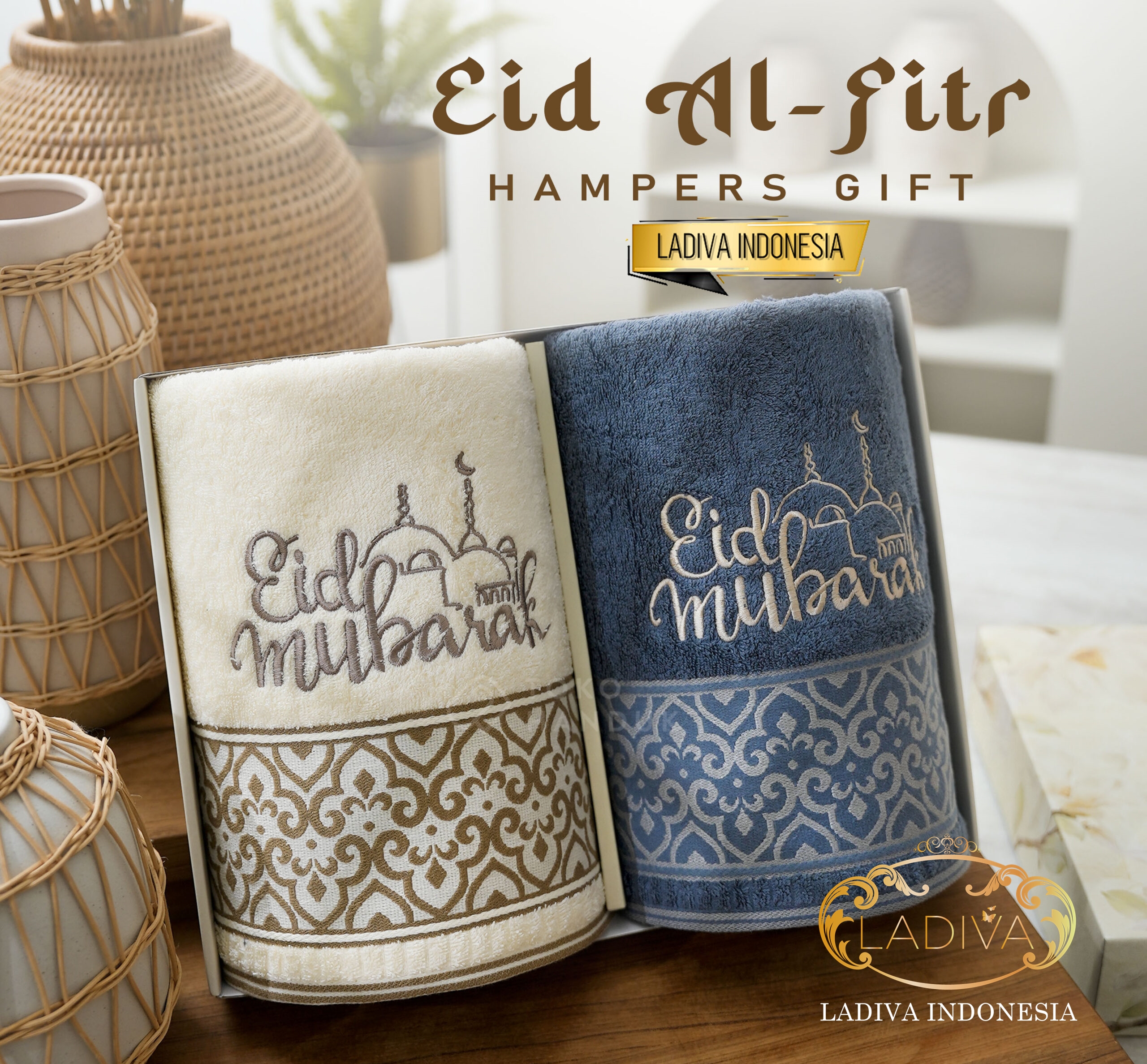 Luxury hadiah box SET - Towel COUPLE with Custom BORDIR ALLURA Series + Exclusive BOX + FREE Kartu Ucaโฆ