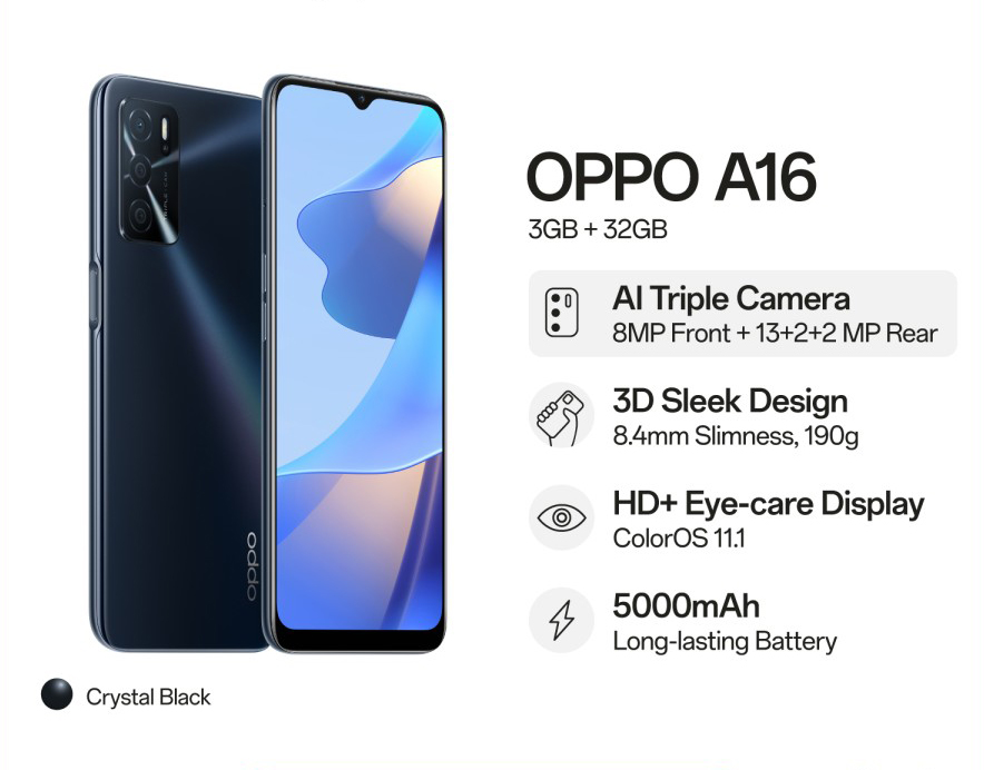 OPPO A16 Smartphone 3GB/32GB Giá 1,800,000 Đồng*Miễn phí vận chuyển