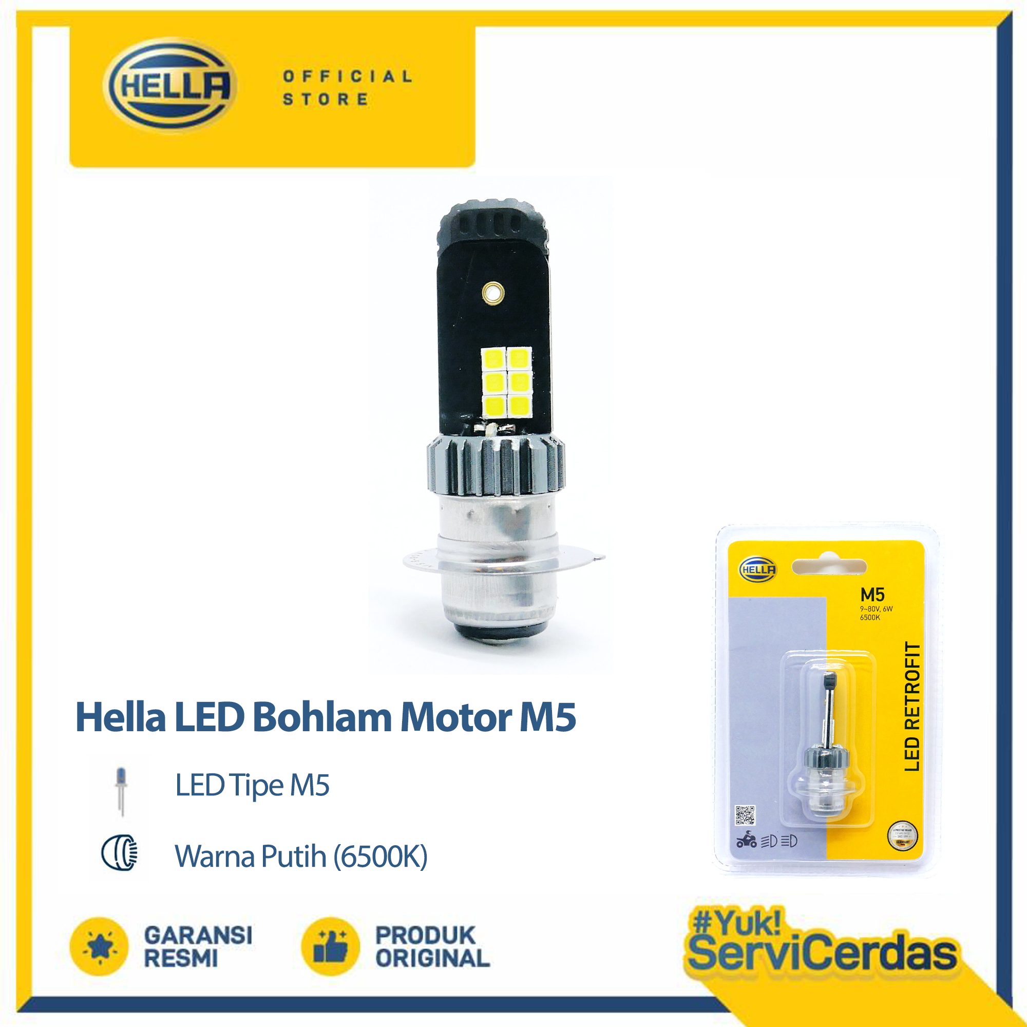 Hella M5 9 - 80V 6500K Led Motorcycle Bulb - Motorcycle Lights Harga 56,956 rupiah*Gratis Ongkir