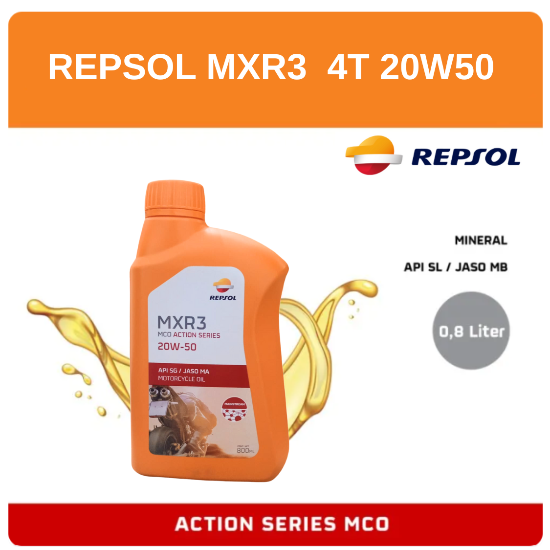 Oli Repsol 4T 20w50 1000ml mxr3 original quality motor supra X/Jupiter MX/Satria/Revo/Vega Harga 47,000 rupiah*Gratis Ongkir