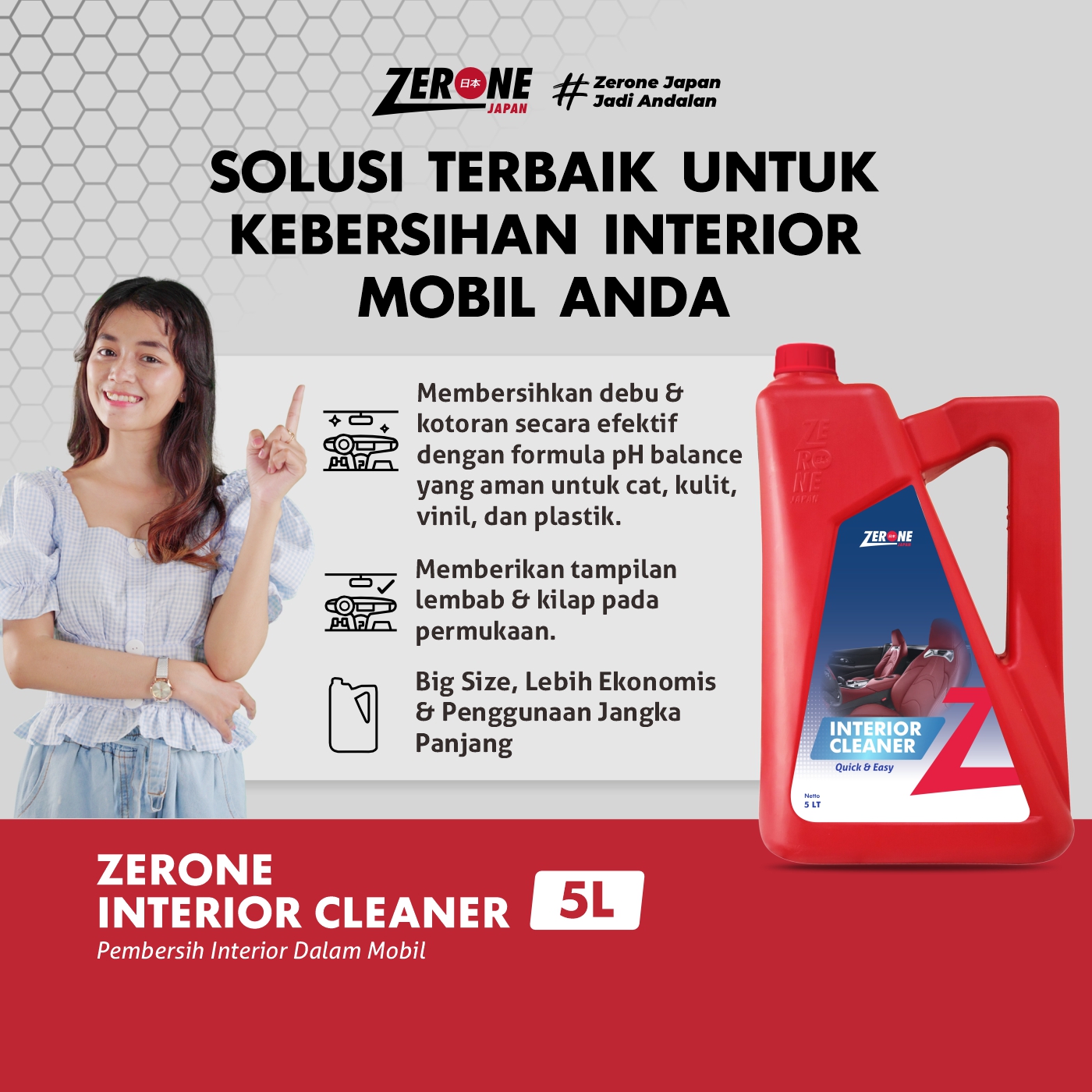 Interior Cleaner 5 Liter Zerone Japan Pembersih Interior Dalam Mobil Pembersih Plafon Mobil Harga 949,000 rupiah*Gratis Ongkir