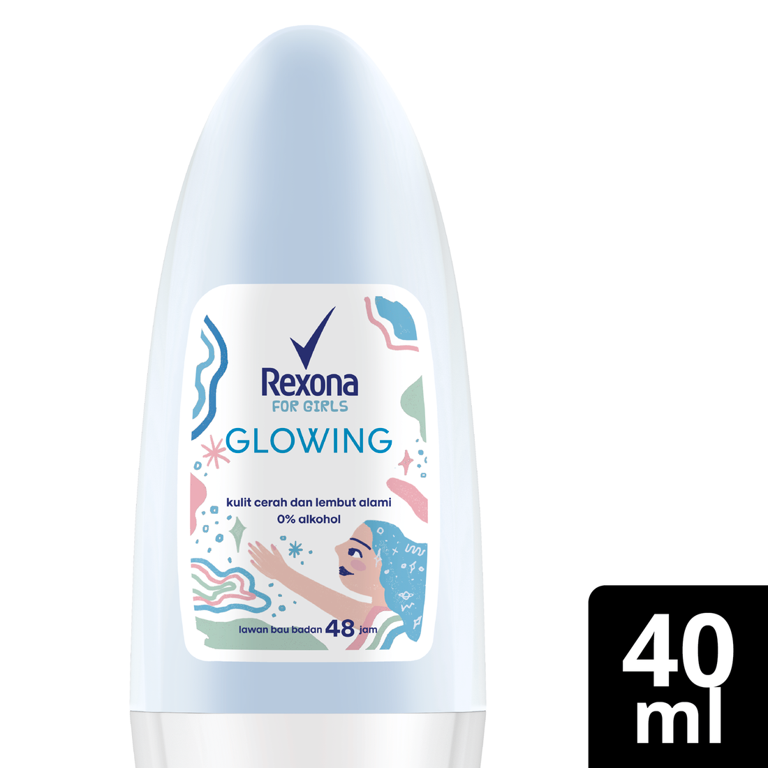 Lazada Indonesia - Rexona Roll On Deodorant Wanita Glowing 0% Alkohol Wangi, Formula Pencerah 40Ml
