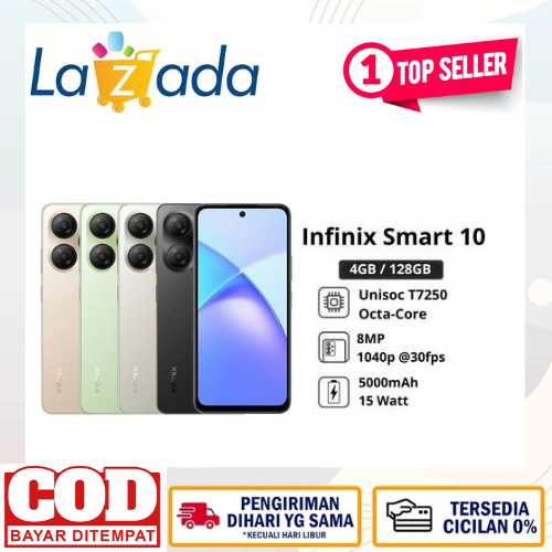 Infinix Smart 10 4/64GB 4/128GB-up to 8GB extended RAM - 6.67 inch 120Hz HD +-t7250-5000 mAh Harga  1,020,000 rupiah*Gratis Ongkir