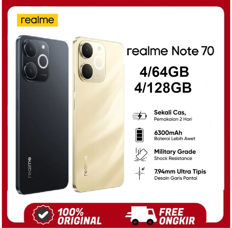 Realme note 70 (note70) 4/64GB 4/128GB - 4/64GB, beach gold Harga  1,350,000 Ringgit*Penghantaran Percuma