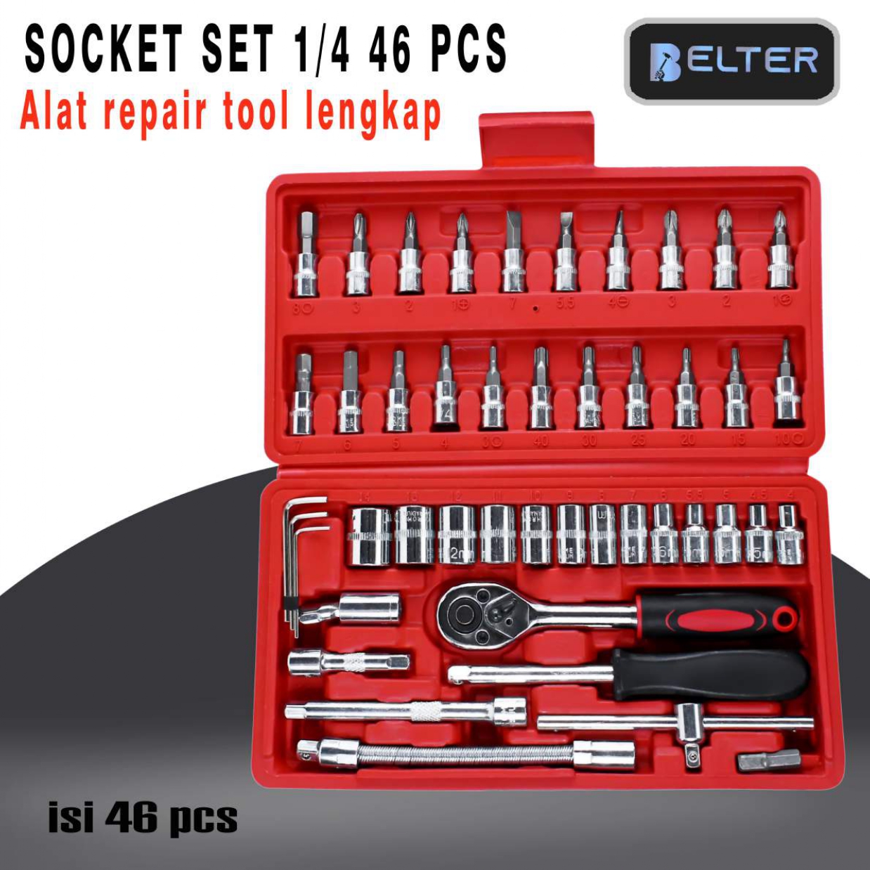 ZSIGNS 46 in 1 Pcs Tool Kit & Screwdriver and Socket Set Wrench Se Cordless Electric Ratchet Set 46 Piece Small Cordless Electric Slim Ratchet  Set – 46-Piece Mechanic Tool Kit With 1/4" Sockets – USB-C Rechargeable,  400 RPM (Red)