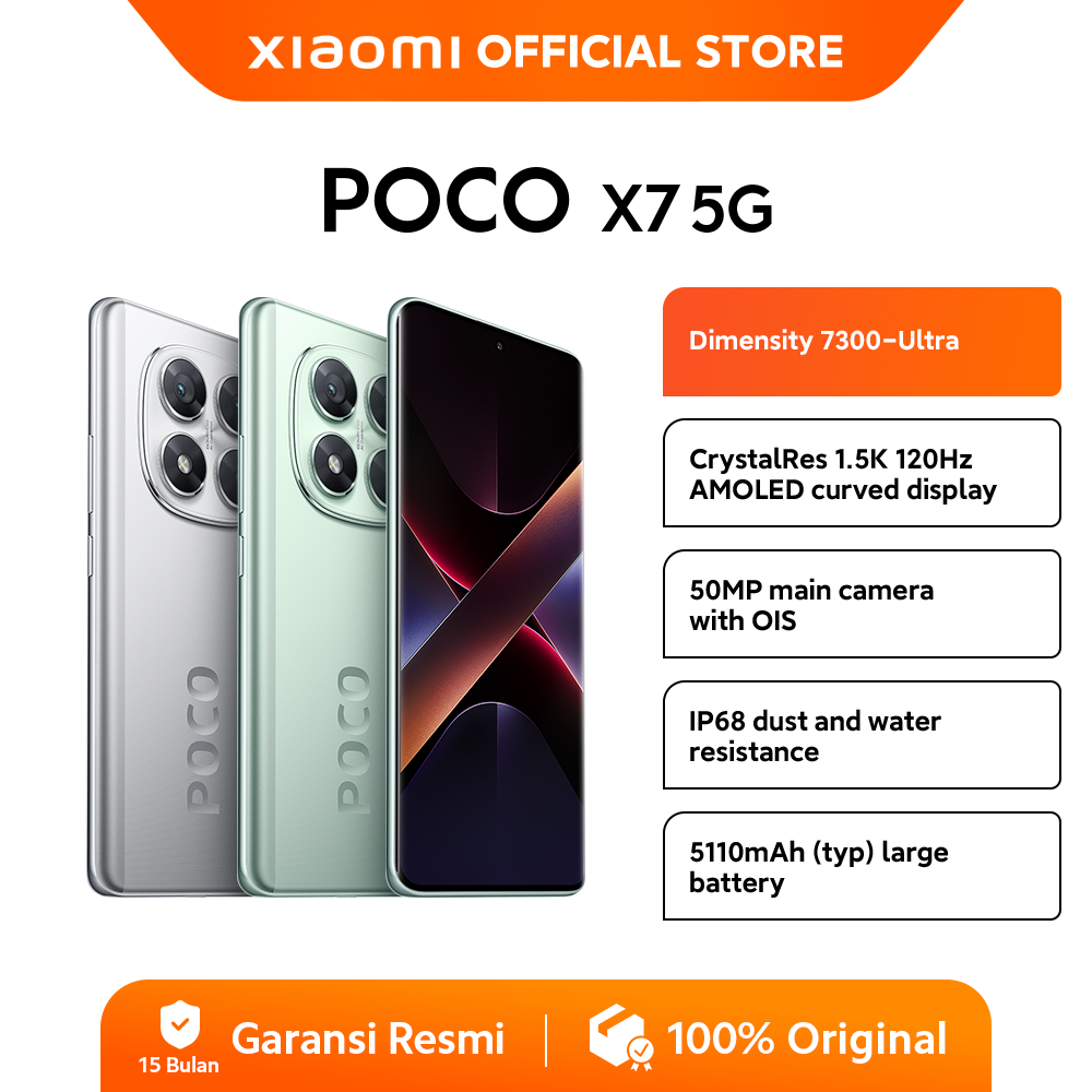 Poco X7 5g | Dimensity 7300-Ultra | Crystalres 1.5K 120Hz Amoled Curved Display | 50Mp Main Camera with Ois [Official Store] Harga 3,949,000 rupiah*Gratis Ongkir