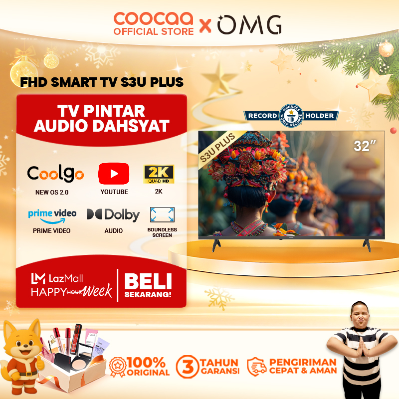Coocaa 32 Inch - Coolita 3.0 - Smart Tv - 2K Led - Voice Control - Youtube/ Prime Video - Dolby Audio (Coocaa 32S3U Plus) Harga 1,549,000 rupiah*Gratis Ongkir