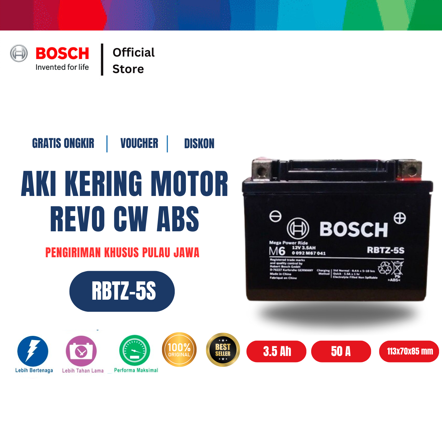 Bosch Aki Kering Motor Honda Revo CW DX ABS 2007-2010 - Maintenance Free - RBTZ-5S Harga 225,250 rupiah*Gratis Ongkir