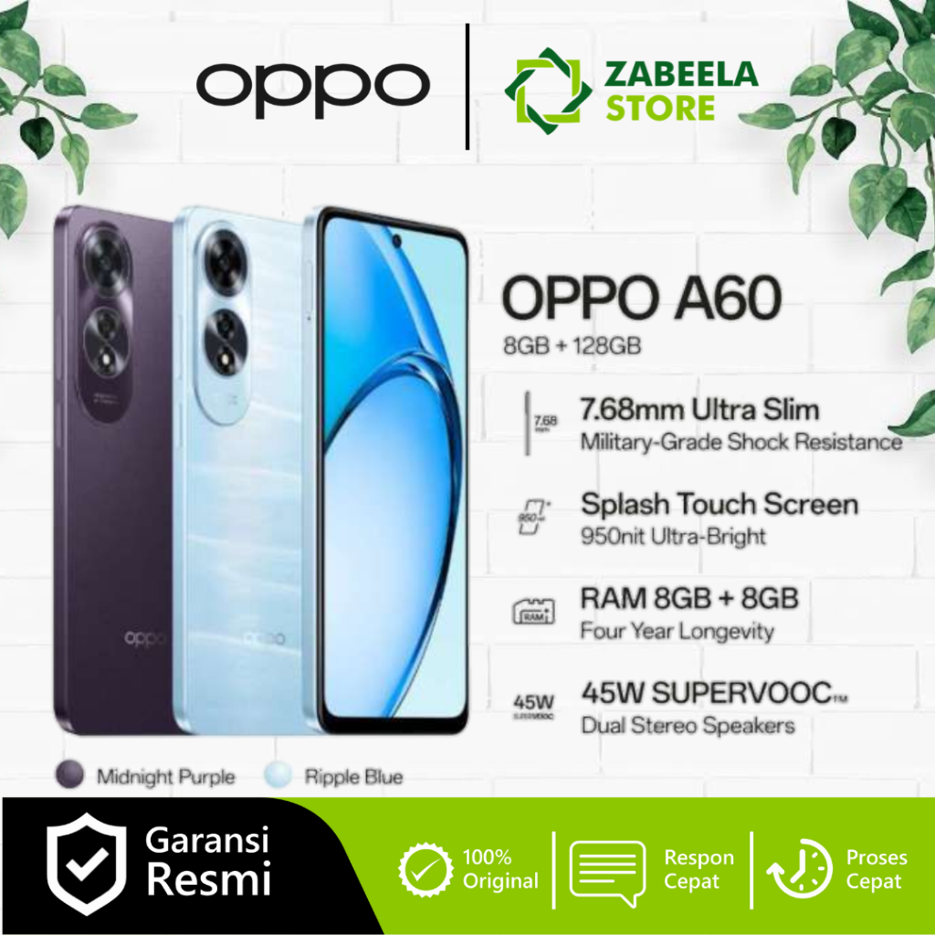 Oppo A60 8/128GB 8/256GB Garansi Resmi Oppo indonesia Harga  2,699,000 Ringgit*Penghantaran Percuma