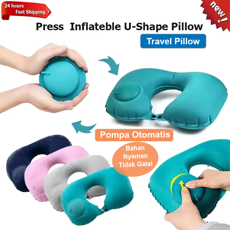 Automatic Car Travel Neck Pillow Pressed Air Inflatable Pump Traveling Inflatable Neck Pillow U Shaped Material Comfortable to the Skin Harga 14,365 rupiah*Gratis Ongkir
