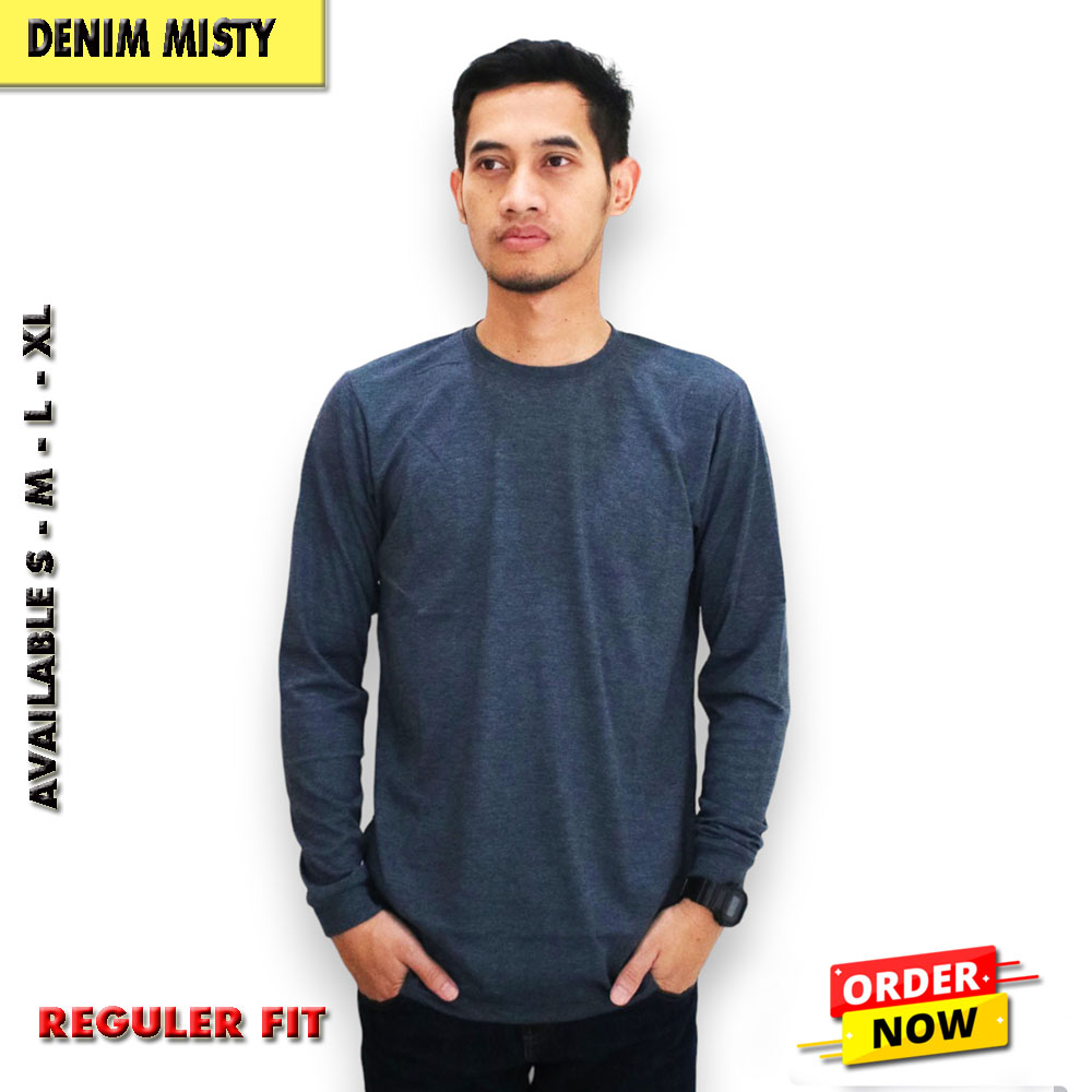 KAOS POLOS PRIA PANJANG WARNA DENIM MISTY BAHAN Cotton Combed 30s
