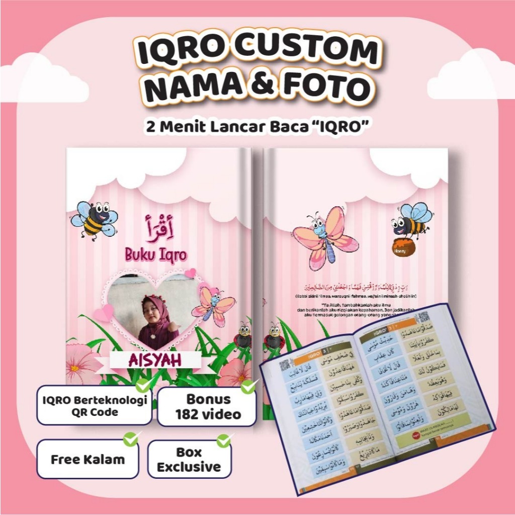 Free Iqro Qrcode Book Custom Name & Photo Iqro Hampers hadiah hadiah Fullcolor Blackwhite A5 Size
