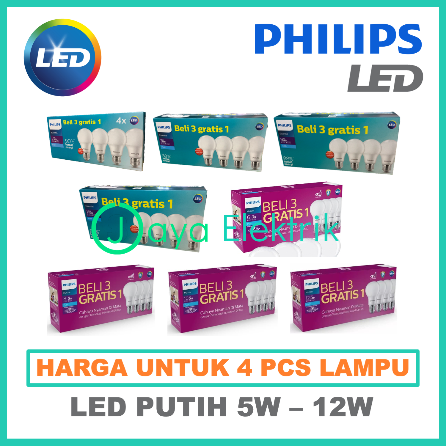 Harga lampu hias	 Paket 3 Gratis 1 Philips Lampu Led Essential 5W 6W 7W 8W 9W 10W 11W 12W Bohlam Led Mycare Paket Mult 	