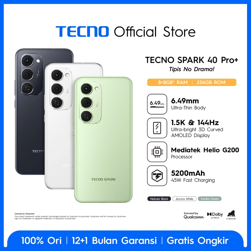 Tecno spark go 40 Pro + 8/256GB RAM (official warranty) Harga 2,895,000 Ringgit*Penghantaran Percuma