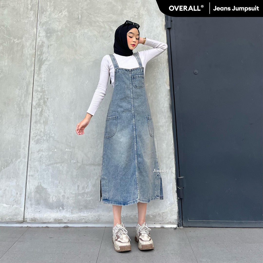 Jiniso-001 long skirt jeans overalls Harga 206,500 rupiah*Gratis Ongkir