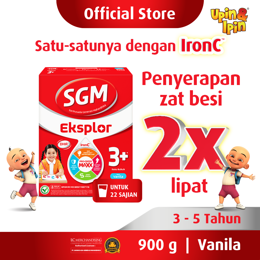 SGM Eksplor 3+ dengan IronC Susu Bubuk Rasa Vanila 900gr Harga  77,400 rupiah*Gratis Ongkir