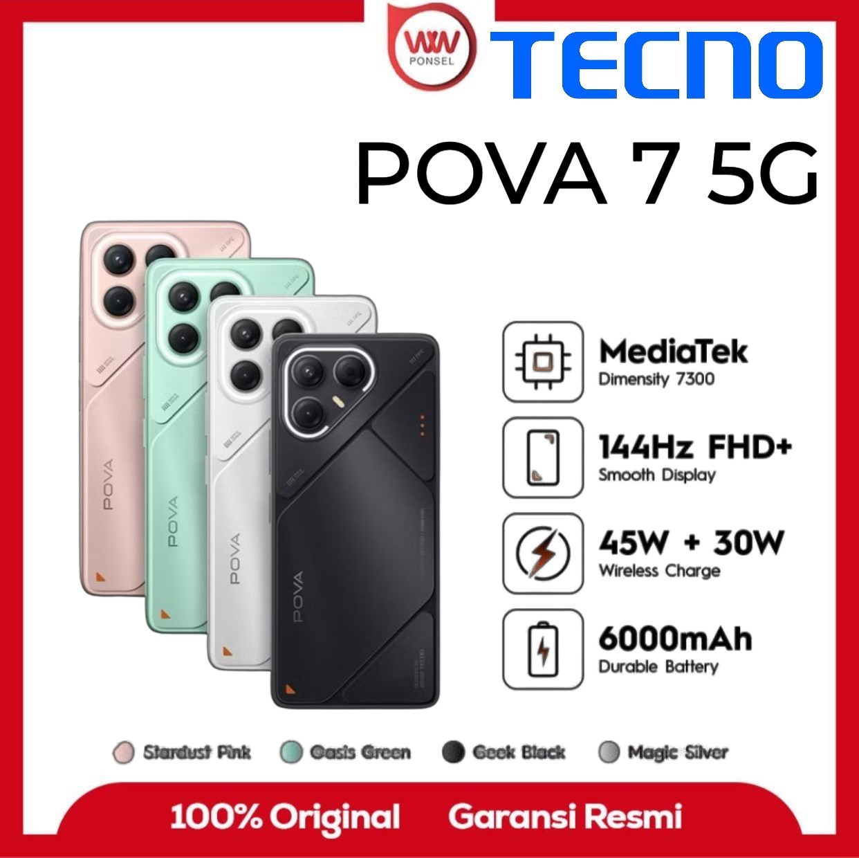 Hp Tecno Pova 7 5G Ram 8GB Internal 256GB Garansi Resmi Harga  3,399,000 Ringgit*Penghantaran Percuma