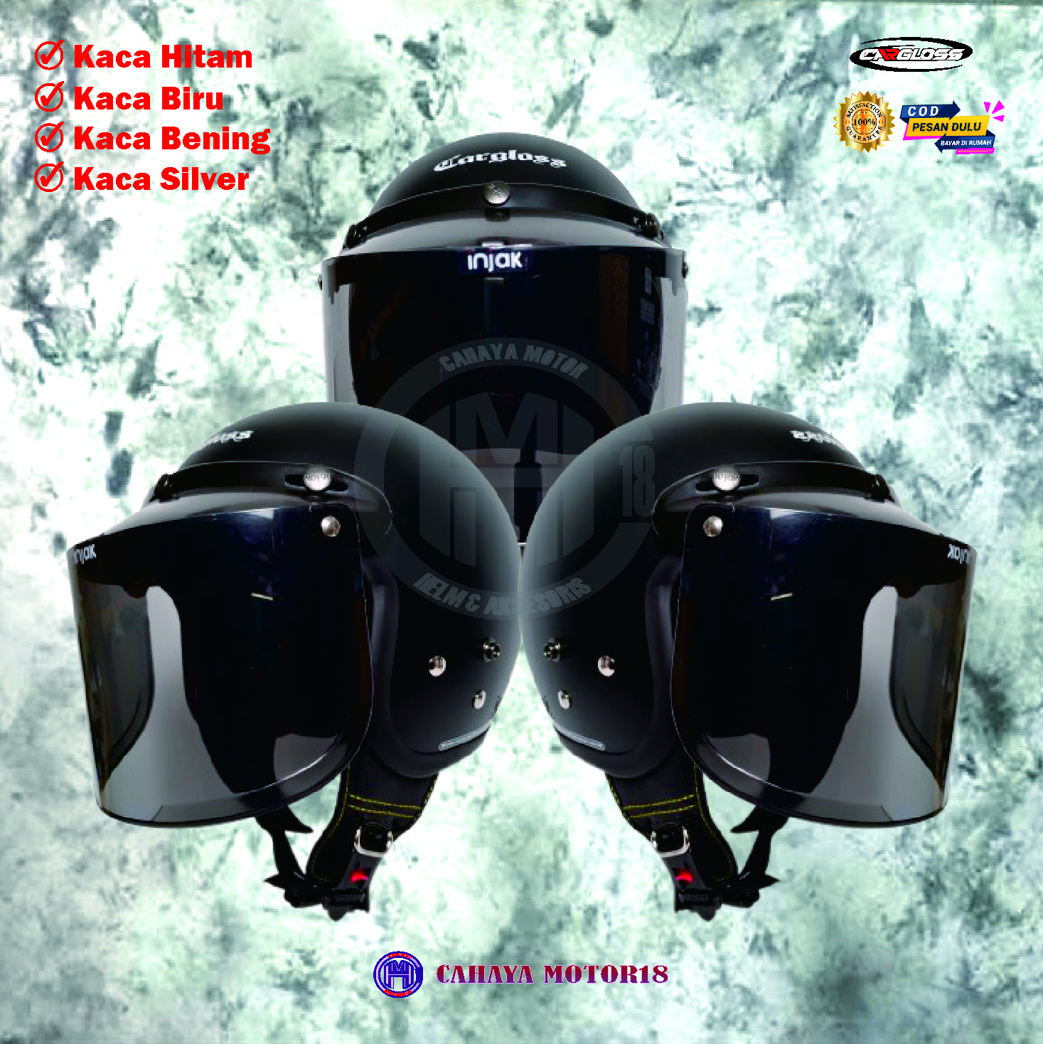 PAKET HELM CARGLOSS HITAM DOFF DAN KACA DATAR FLAT VISOR Harga 500,000 rupiah*Gratis Ongkir