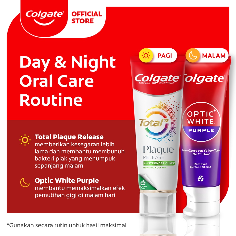 Colgate Total Plaque Release - Reviving Cool Mint + Colgate Optic White Purple Toothpaste/Pasta Gigi 100gr