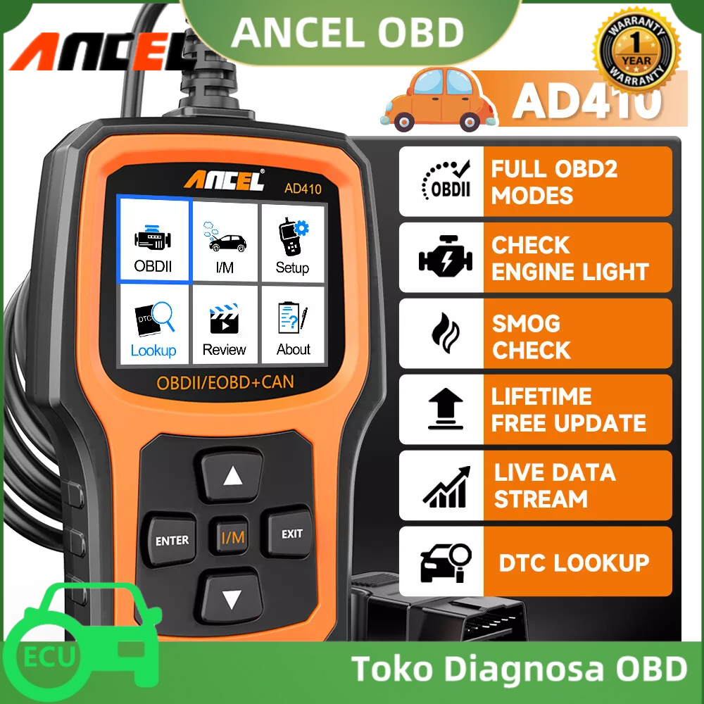 ANCEL AD410 OBD2 Scanner Enhanced Car Scanner Check Engine Light Code Reader Car Diagnostic Scan Tool For All Universal Car 1996+ Harga 620,000 Ringgit*Penghantaran Percuma