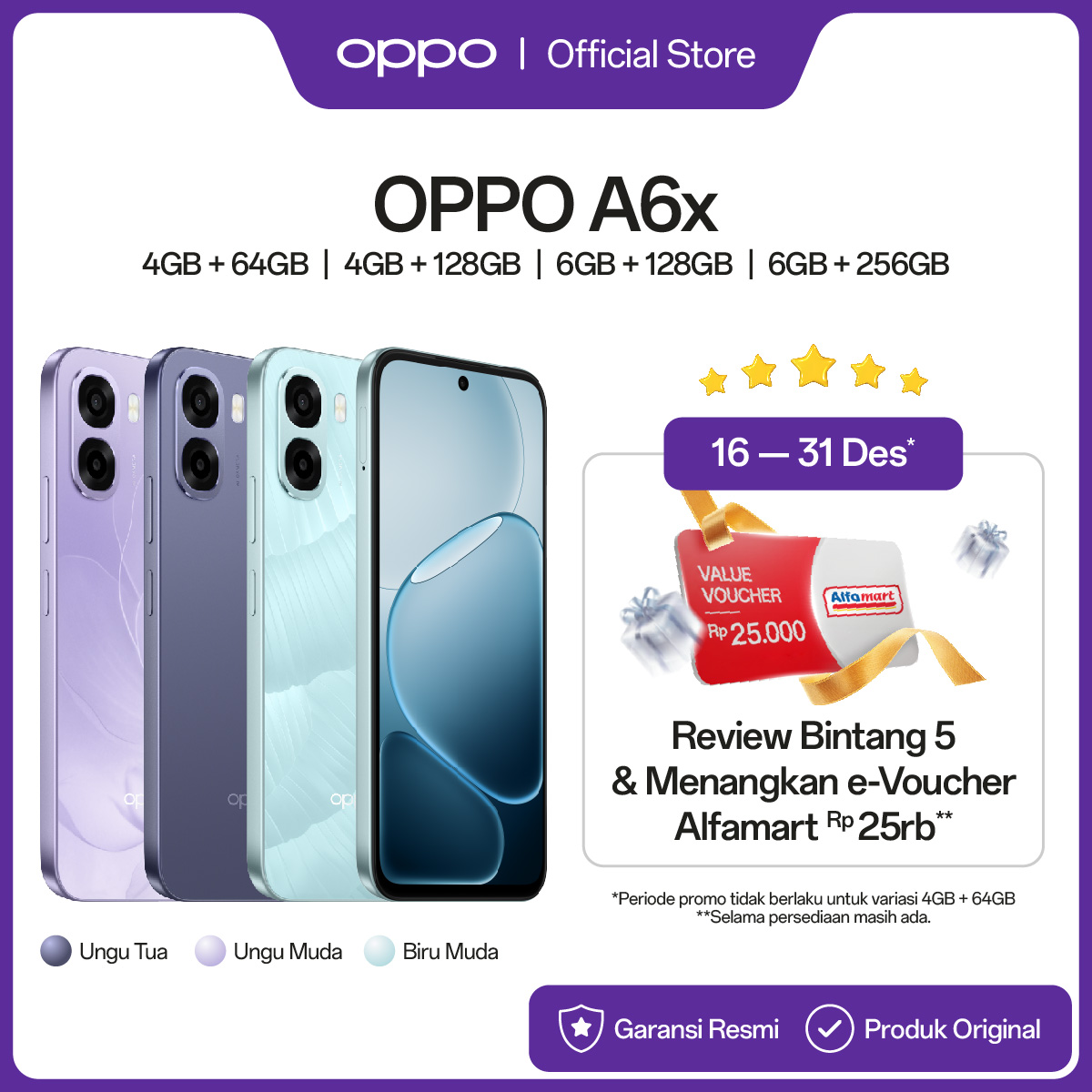 [NEW LAUNCH!] OPPO A6x 4/64GB | 4/128GB | 6/128GB | 6/256GB [Snapdragon 685, 120Hz Fast Responsive Screen, 6500mAh Battery, IP64 Water & Dust Resistance] Harga 1,599,000 rupiah*Gratis Ongkir