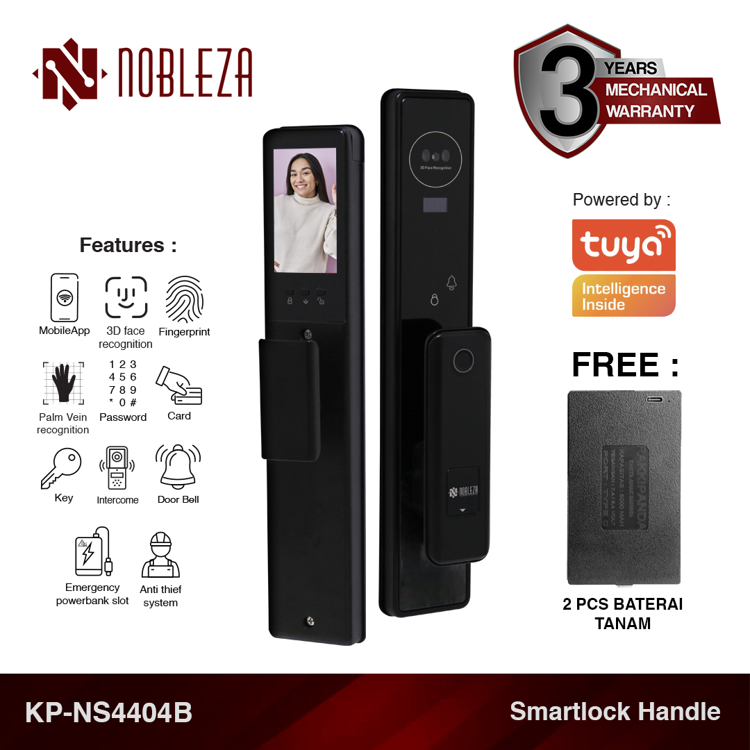 Nobleza Smart Door Lock Digital Door Lock Handle Camera Face Palm Recognition Automatic Handle Digital Wifi Tuya Kp-Ns4404B - Merek Nobleza Harga 1,863,400 rupiah*Gratis Ongkir