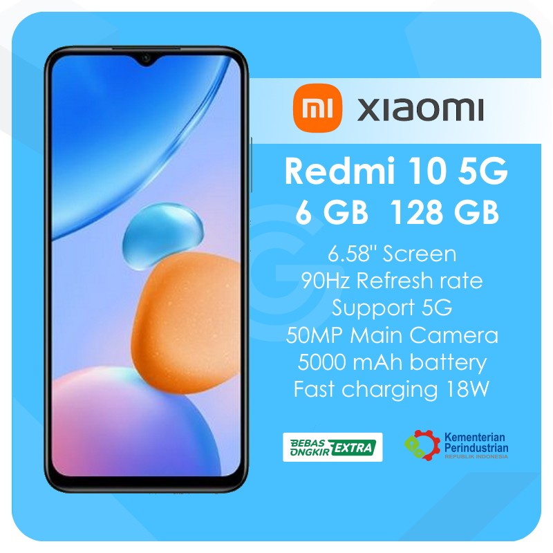 Xiaomi Redmi 10 5G 6/128 GB Resmi Xiaomi Indonesia - Promo Harga 1,650,000 rupiah*Gratis Ongkir