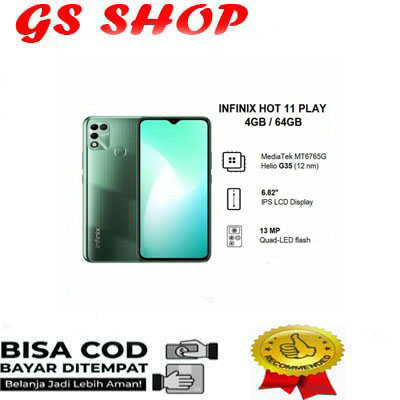 HANDPHONE INFINIX HOT 11 PLAY RAM 4/64GB PROMO Giá 1,350,000 Đồng*Miễn phí vận chuyển