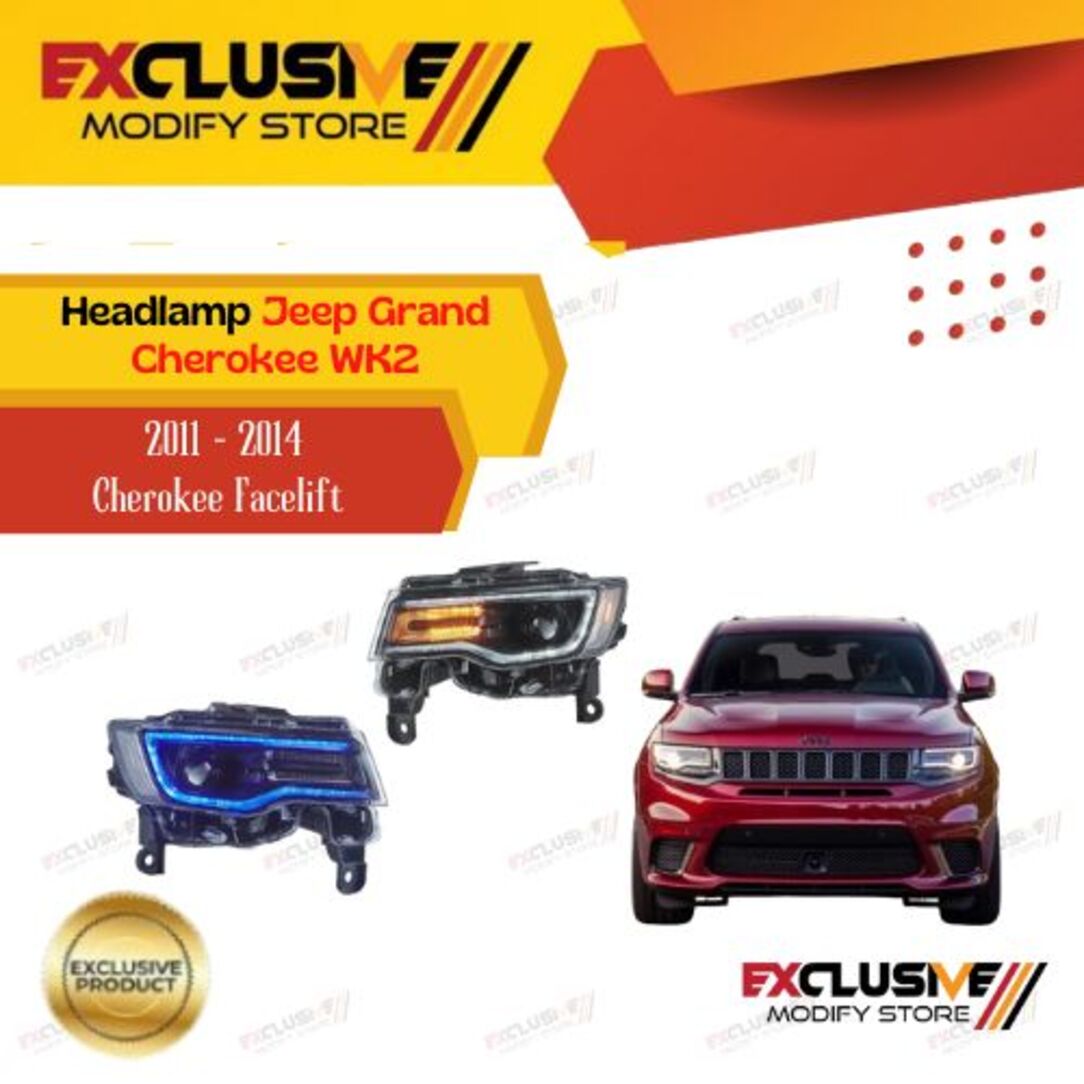 Jeep Grand Cherokee WK2 (2011-2014) headlamp upgrade Cherokee facelift model full led Blue White welcome light Harga 9,850,000 rupiah*Gratis Ongkir
