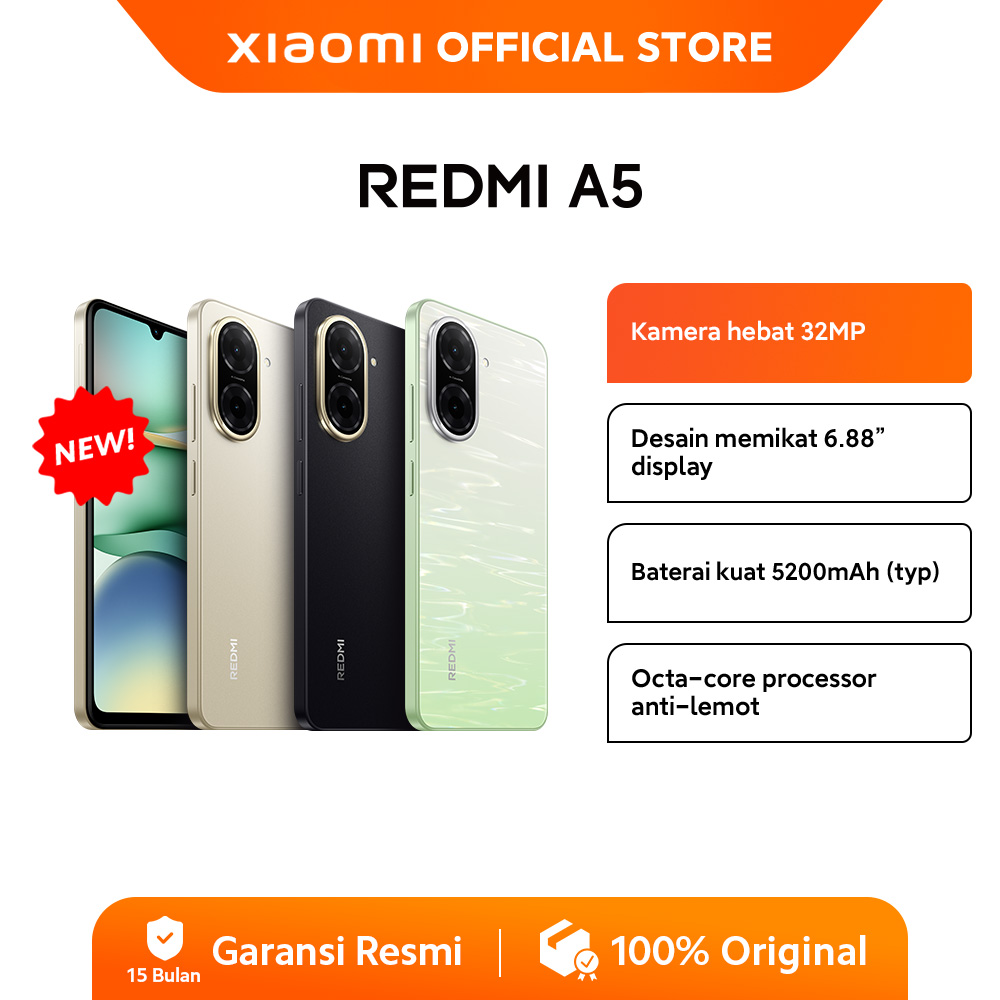 Xiaomi Redmi A5 (4+4Gb*/128Gb) Great Camera 32Mp | Attractive Design 6.88 Display | Powerful 5200Mah Battery | Octa-Core Processor, Not Slow [Official Store] Harga 1,198,000 rupiah*Gratis Ongkir