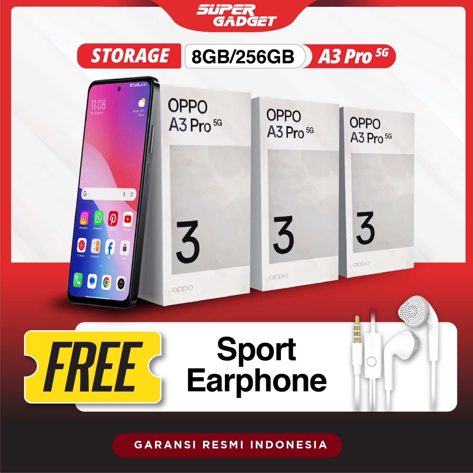 Oppo A3 Pro 5G 8/256 RAM 8GB ROM 256 GB 8 256 GB Harga  3,715,000 Ringgit*Penghantaran Percuma