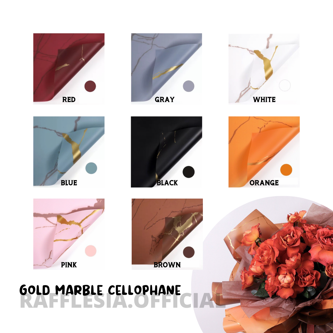 Promo PERPACK FLOWER WRAPPING PAPER GOLD MARBLE CELLOPHANE KERTAS BOUQUET -  03 Red - Jakarta Barat - Tukunosa