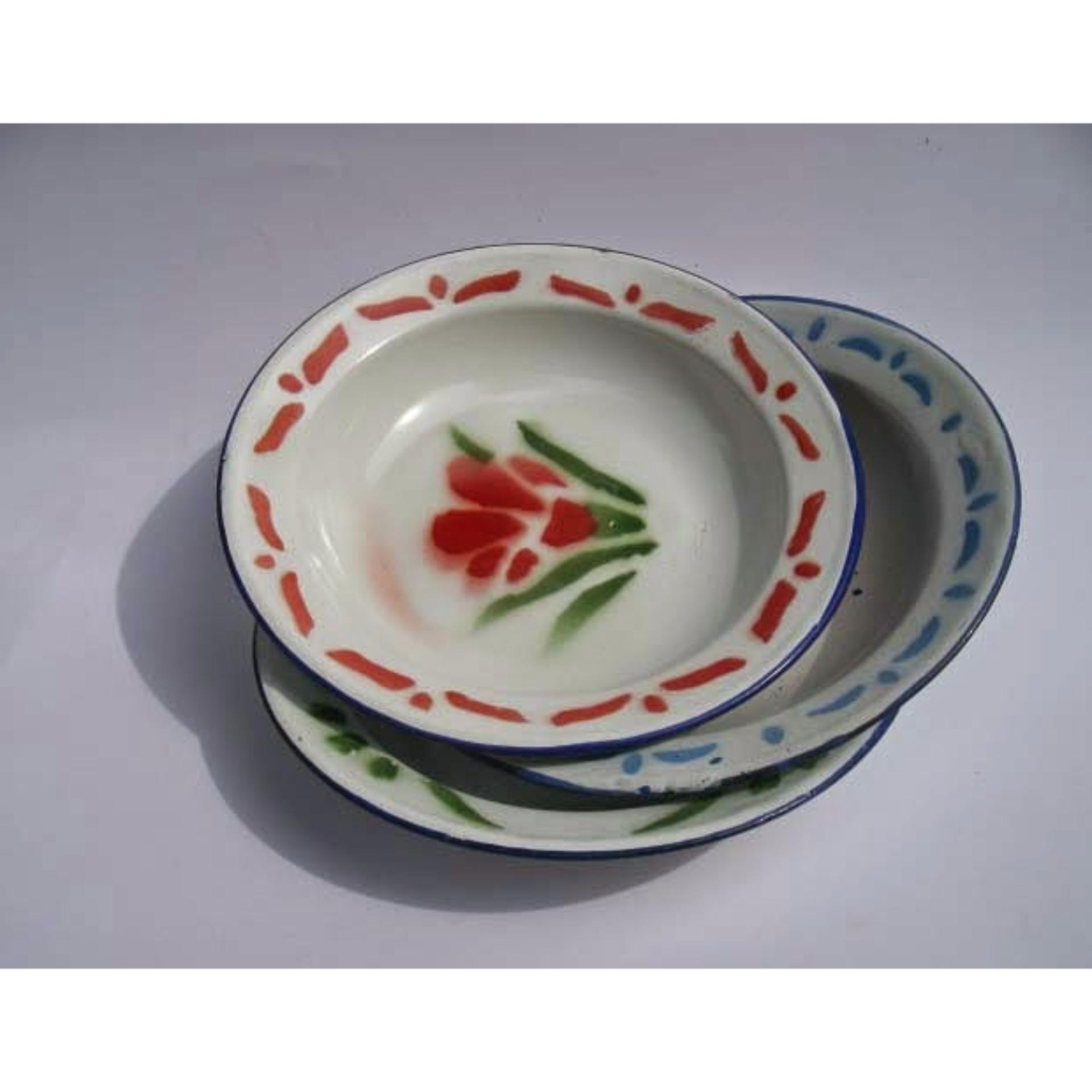 12 pcs piring jadul/ piring vintage / Piring Enamel Jadul / Piring Seng Kembang / Piring Lawas warna acak sesuai stok