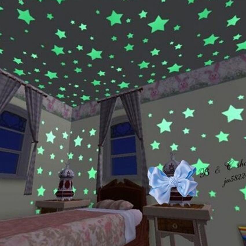 HengSong Noctilucent plastik 100 buah bintang pola stiker dinding aneka warna. Source · 200 buah