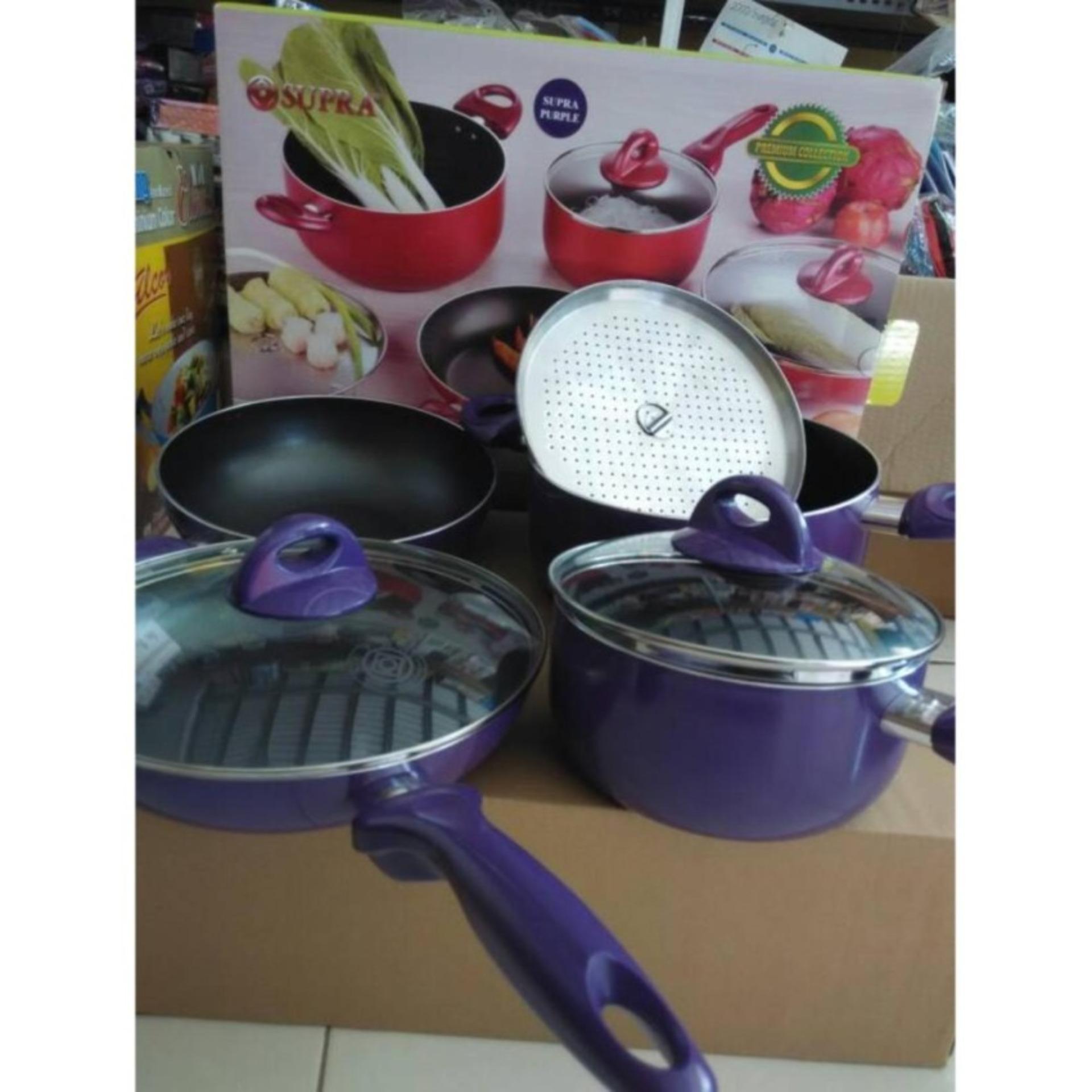 354  Supra Rosemary Cookware - Supra Panci Set 7pcs Red