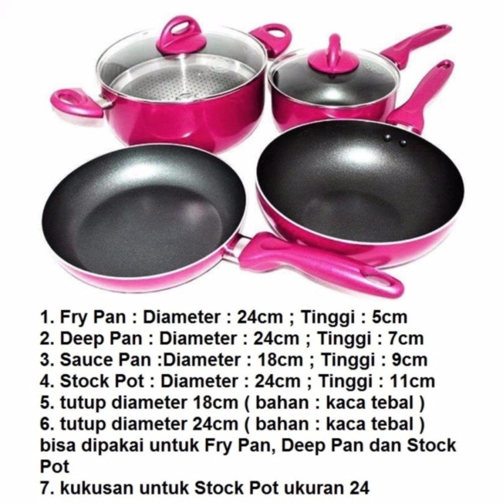 354  Supra Rosemary Cookware - Supra Panci Set 7pcs Red