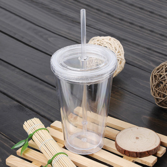500mL Plastic Drinks Cup Liquid Beaker Lid + Straw For Party IcedCoffee Juice White- Intl Maret 2019 - 2 500mL Plastic Drinks Cup Liquid Beaker Lid + Straw for Party IcedCoffee Juice White- intl - 2