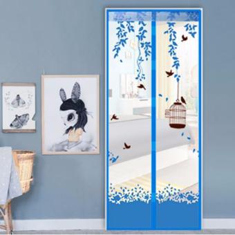AIUEO Magic Mesh Tirai Magnet Anti Nyamuk Motif SANGKAR - Tirai Pintu Magnet - Biru