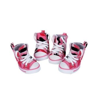 Gambar Anjing peliharaan kanvas sepatu olahraga sepatu bot bertali sepatukets berwarna merah muda kamuflase   3#