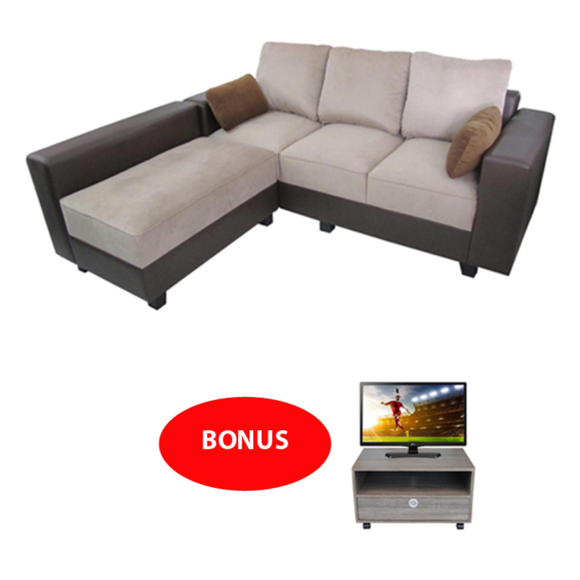 CREOVA Sofa L Style Pandora Coklat BONUS Meja Sudut