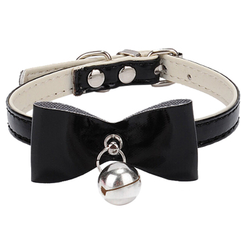 Cute Bowknot with Bell Style Adjustable PU Leather Pet Puppy DogCat Collar Necklace Size S Black Cute Bowknot with Bell Style Adjustable PU Leather Pet Puppy DogCat Collar Necklace Size S Black