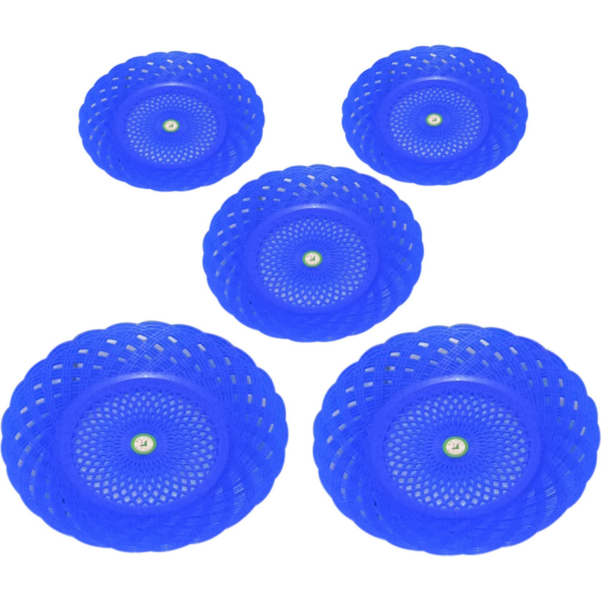 diva-Davi Piring anyaman rotan Plastik  isi 5 pcs - biru