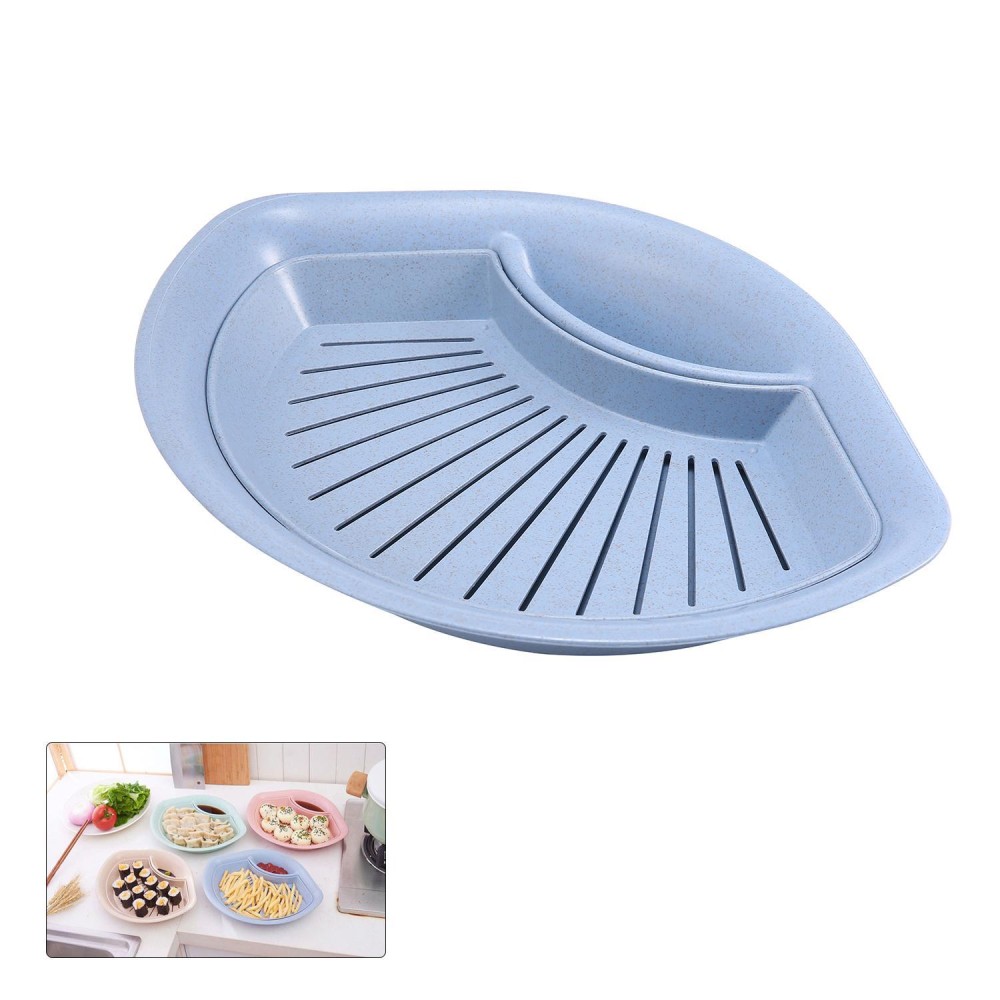 Dumplings Sushi Food Fruit Draining Dish With Dipping Saucer, Dual-layer Plastic Snack Plate With Vinegar Serving Dish