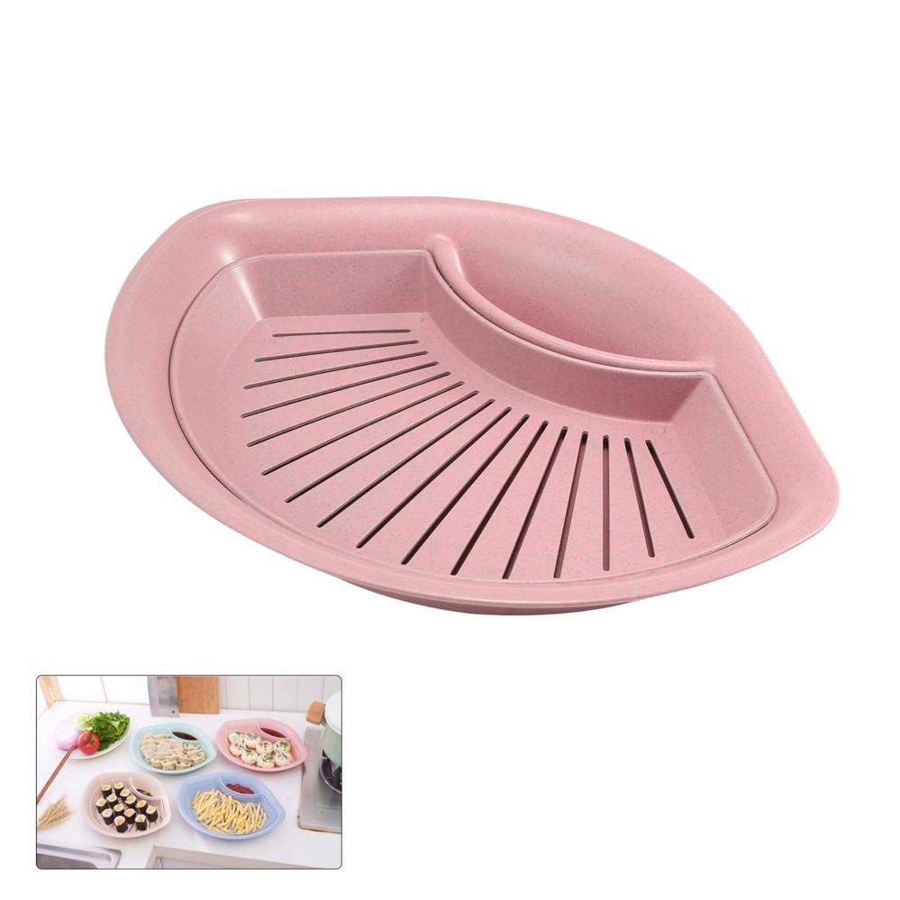 Dumplings Sushi Food Fruit Draining Dish With Dipping Saucer, Dual-layer Plastic Snack Plate With Vinegar Serving Dish